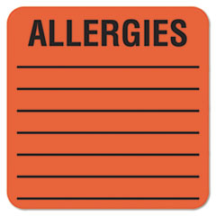 Allergy Warning Labels, Allergies, 2 X 2, Fluorescent Red, 500/roll