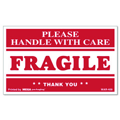 Printed Message Self-Adhesive Shipping Labels, Fragile Handle With Care, 3 X 5, Red/clear, 500/roll