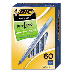Round Stic Xtra Life Ballpoint Pen Value Pack, Stick, Medium 1 mm, Blue Ink, Translucent Blue Barrel