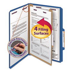 Four-Section Pressboard Top Tab Classification Folders, Four SafeSHIELD Fasteners, 1 Divider, Legal