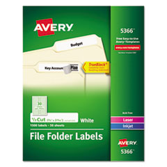 Permanent TrueBlock File Folder Labels with Sure Feed Technology, 0.66 x 3.44, White, 30/Sheet, 50 S