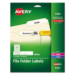 Permanent TrueBlock File Folder Labels with Sure Feed Technology, 0.66 x 3.44, White, 30/Sheet, 25 S