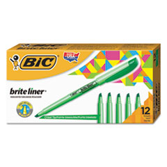 Brite Liner Highlighter, Fluorescent Green Ink, Chisel Tip, Green/Black Barrel, Dozen