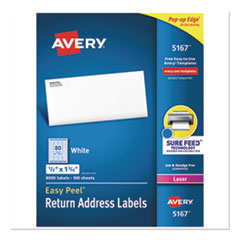 Easy Peel White Address Labels w/ Sure Feed Technology, Laser Printers, 0.5 x 1.75, White, 80/Sheet,