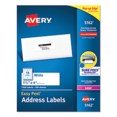 Easy Peel White Address Labels w/ Sure Feed Technology, Laser Printers, 1.33 x 4, White, 14/Sheet, 1