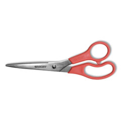 Value Line Stainless Steel Shears, 8" Long, 3.5" Cut Length, Offset Red Handle