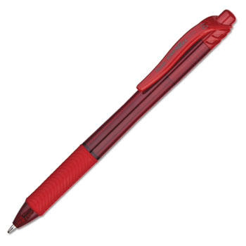 Pentel EnerGel-X Retractable Roller Gel Pen, 1mm, Trans Red Barrel, Red Ink, Dozen