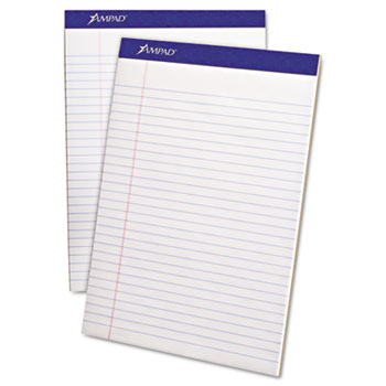 Ampad™ Perforated Writing Pad, Wide Ruled, 8 1/2 x 11 3/4, White, 50 ...