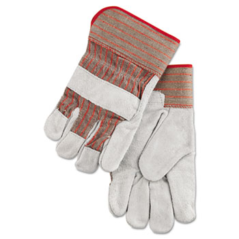 Memphis Economy Grade Leather Gloves, White/Red, Large, 12 Pairs