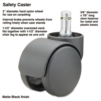 Master Caster Safety Casters, 100 lbs./Caster, Nylon, K Stem, Hard, 5/Set