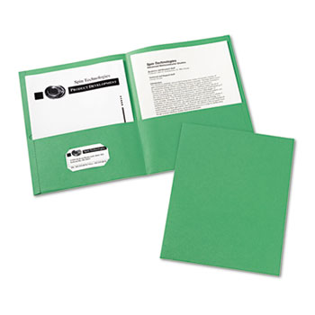 Avery Two-Pocket Folders, Embossed Paper, Green, 25/BX - WB Mason