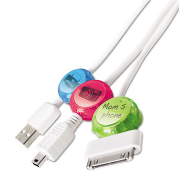 Dotz Dotz Cord Identifier, Assorted Bright Colors with Preprinted Inserts, 5/Pack