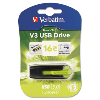 Verbatim Store &#39;n&#39; Go V3 USB 3.0 Drive, 16GB, Black/Green