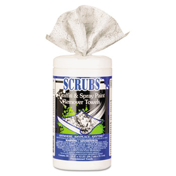 SCRUBS Graffiti &amp; Paint Remover Towels, 10 1/2 x 12 1/4, 30/Can, 6 Cans/Carton