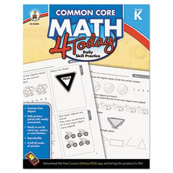 Carson-Dellosa Publishing Common Core 4 Today Workbook, Math, Kindergarten, 96 pages