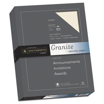 Southworth Granite Specialty Paper, Ivory, 32 lbs., 8-1/2 x 11, 25% Cotton, 250/Box