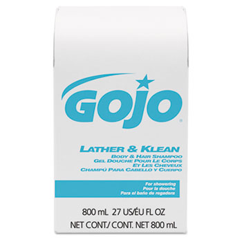 GOJO Lather &amp; Klean Body &amp; Hair Shampoo Refill, Pleasantly Scented, 800 ml, 12/CT