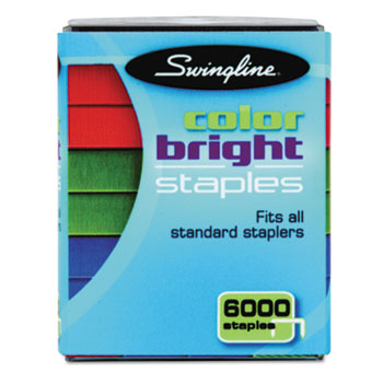 Swingline Color Bright Staples, Assorted Colors, Blue, Red, Green, 6000/Pack
