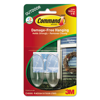 Command All Weather Hooks and Strips, Plastic, Medium, 2 Hooks &amp; 4 Strips/Pack