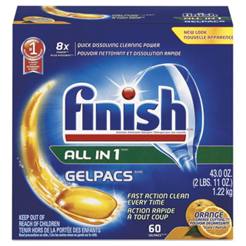 Finish Dish Detergent Gelpacs, Orange Scent, Box of 54 Gelpacs