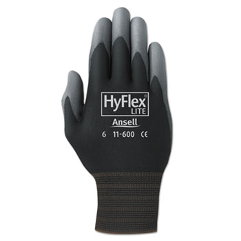 AnsellPro HyFlex Lite Gloves, Black/Gray, Size 8, 12 Pairs
