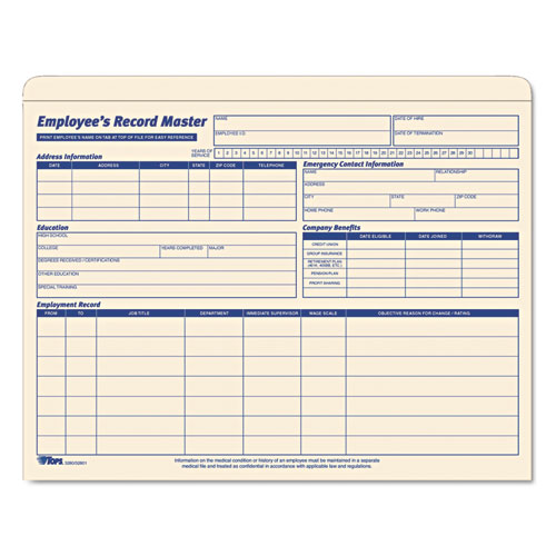 TOPS™ Employee Record Master File Jacket, 9 1/2 x 11 3/4, 10 Point ...