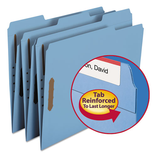 Smead® Folders, Two Fasteners, 1/3 Cut Assorted Top Tab, Letter, Blue ...