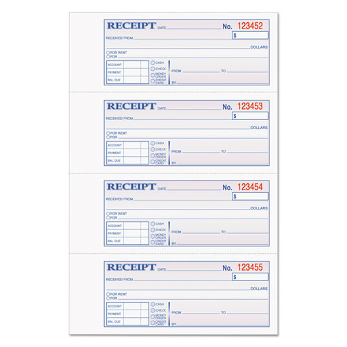 TOPS™ Money/Rent Receipt Books, 2-3/4 x 7 1/8, Three-Part Carbonless ...