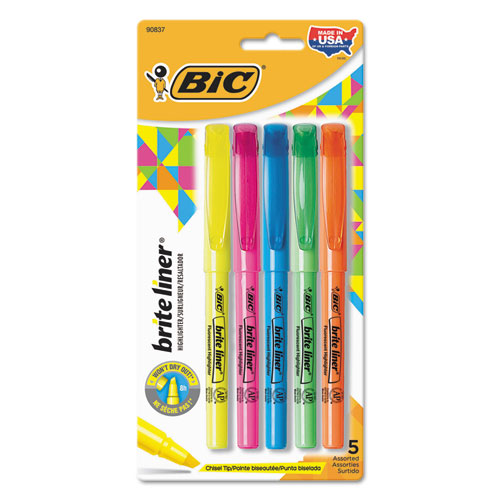 BIC® Brite Liner Highlighter, Assorted Ink Colors, Chisel Tip, Assorted ...